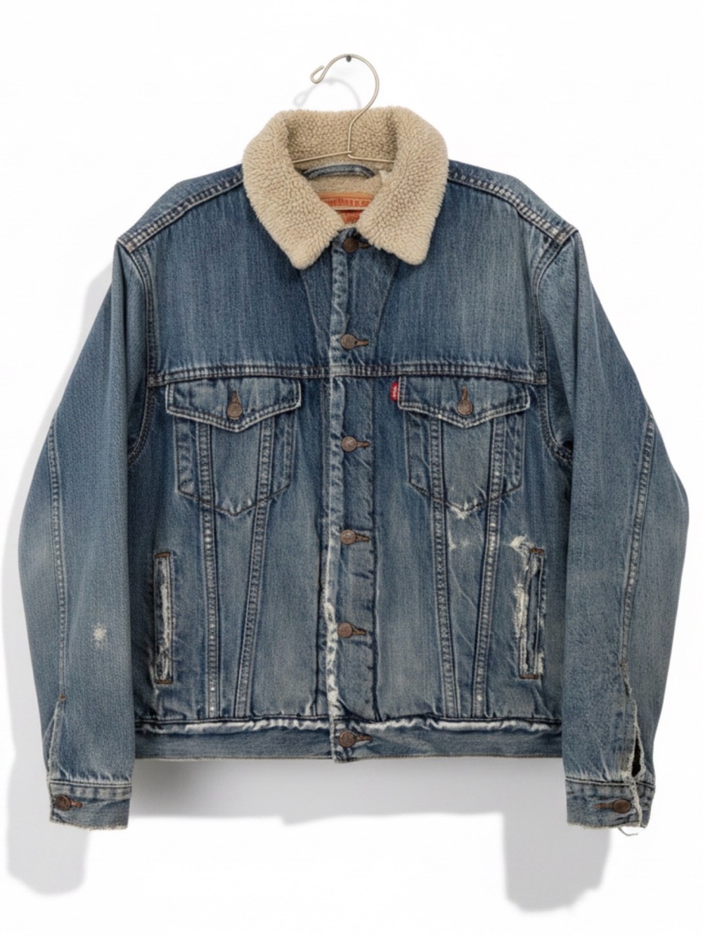 Vintage Levi’s Sherpa Denim Jacket Distressed Sherpa Trucker Jacket - Picture 1 of 10